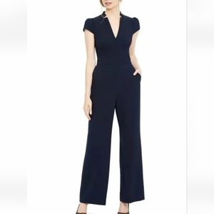 Women's Vince Camuto Notch Collar Cap Sleeve Crepe Jumpsuit Navy 16